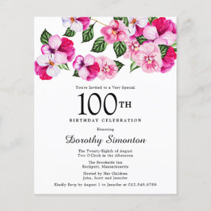 Papier Budget Rose blanc floral 100e anniversaire Invitat