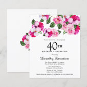 Papier Budget rose blanc floral 40e anniversaire Invitati (Devant / Derrière)