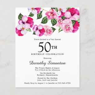 Papier Budget rose blanc floral 50e anniversaire Invitati