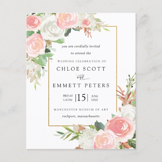 Papier Budget rose blanc Floral Russe Faire-part de maria (Devant)