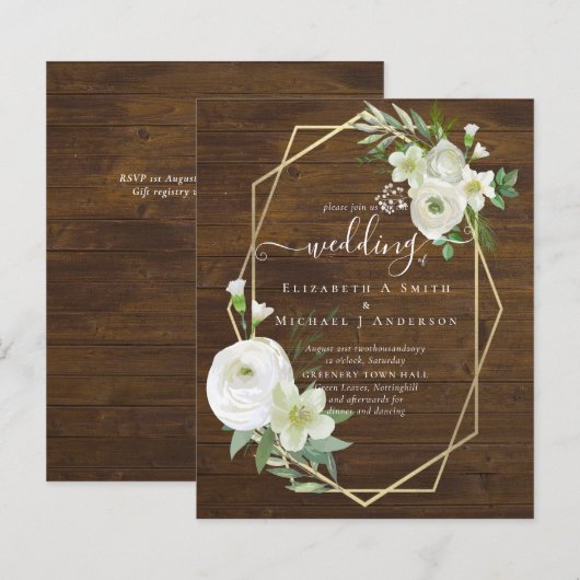 Papier BUDGET Rose Blanche Verdure Or Wedding (Devant / Derrière)