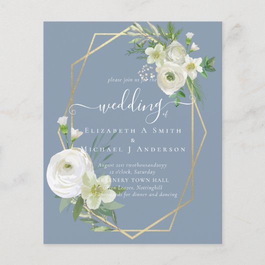 Papier BUDGET Rose blanche verte Mariage or (Devant)