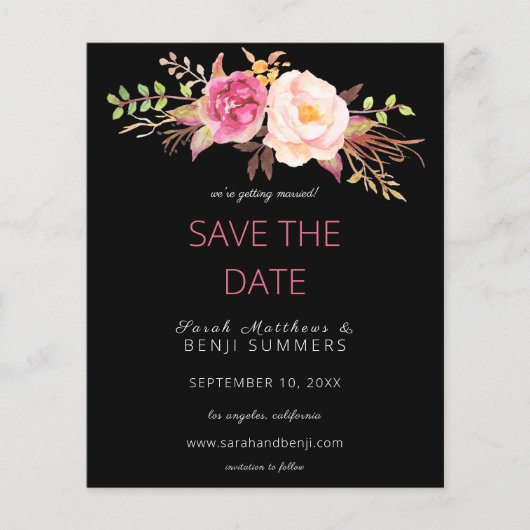 Papier Budget Rose Blush Floral Enregistrer la date - Noi (Devant)