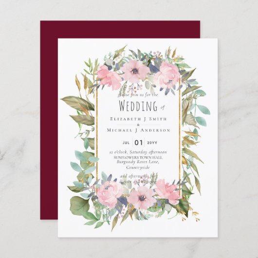 Papier BUDGET Rose Blush Floral Sage Mariage (Devant / Derrière)