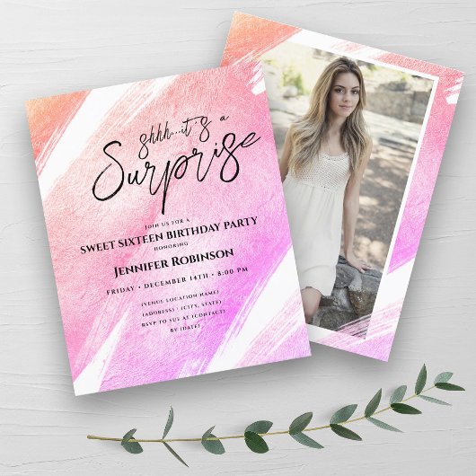 Papier Budget Rose Blush Ombre Surprise Sweet 16 Invitati