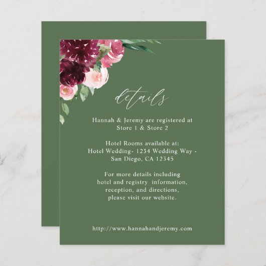 Papier Budget Rose & Bourgogne Floral 7 Détails - Vert (Devant / Derrière)