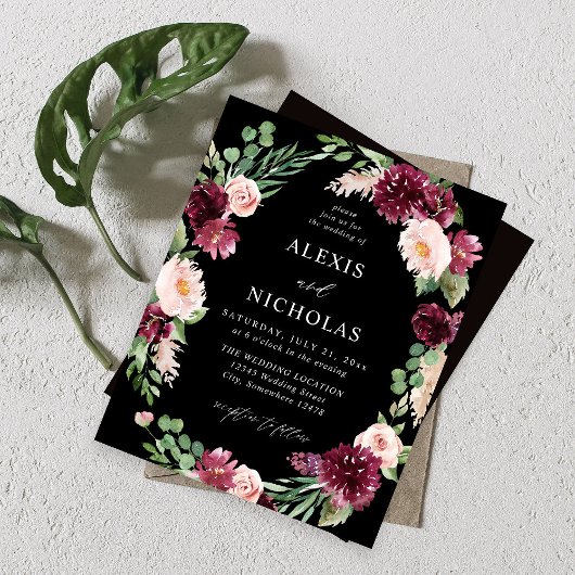 Papier Budget Rose & Bourgogne Floral 7 Mariage - Noir
