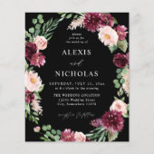 Papier Budget Rose & Bourgogne Floral 7 Mariage - Noir (Devant)