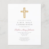 Papier Budget Rose Croix Fille Première Communion (Devant)