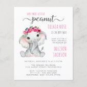 Papier Budget Rose Elephant Aquarelle fille bébé saupoudr (Devant)