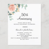 Papier budget rose fleurie rose 50e anniversaire mariage (Devant)