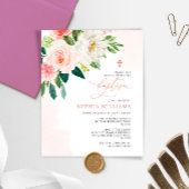 Papier Budget Rose Fleurs Baptême Invitation