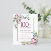 Papier Budget rose floral 100e anniversaire Invitation (Debout devant)