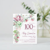 Papier Budget rose floral 100e anniversaire Invitation (Debout devant)