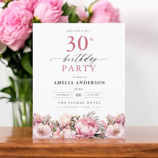 Papier Budget rose floral 30e anniversaire Invitation