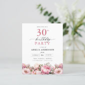 Papier Budget rose floral 30e anniversaire Invitation (Debout devant)