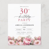 Papier Budget rose floral 30e anniversaire Invitation (Devant)