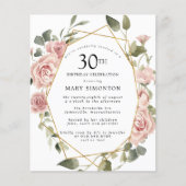 Papier Budget rose floral 30e anniversaire Invitation (Devant)