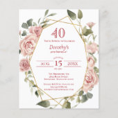 Papier Budget rose floral 40e anniversaire Invitation (Devant)