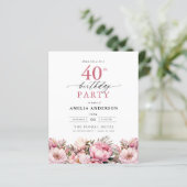 Papier Budget rose floral 40e anniversaire Invitation (Debout devant)