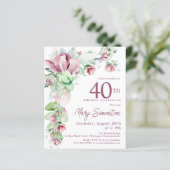 Papier Budget rose floral 40e anniversaire Invitation (Debout devant)