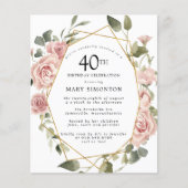 Papier Budget rose floral 40e anniversaire Invitation (Devant)