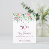 Papier Budget rose floral 50e anniversaire Invitation (Debout devant)