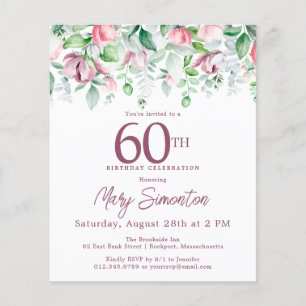 Papier Budget rose floral 60e anniversaire Invitation