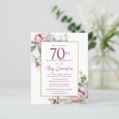 Papier Budget rose floral 70e anniversaire Invitation (Debout devant)