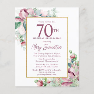 Papier Budget rose floral 70e anniversaire Invitation