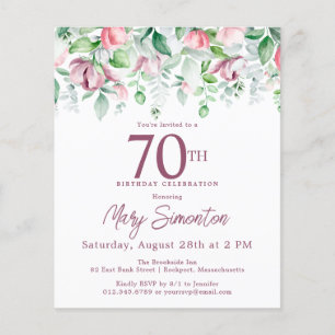 Papier Budget rose floral 70e anniversaire Invitation