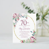 Papier Budget rose floral 70e anniversaire Invitation (Debout devant)