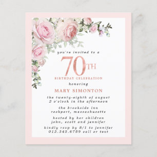 Papier Budget rose floral 70e anniversaire Invitation
