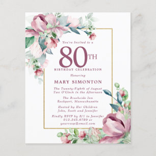 Papier Budget rose floral 80e anniversaire Invitation