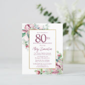 Papier Budget rose floral 80e anniversaire Invitation (Debout devant)
