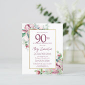Papier Budget rose floral 90e anniversaire Invitation (Debout devant)