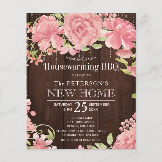 Papier Budget rose floral accueil barbecue invitation (Devant)