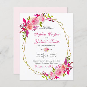 Papier Budget rose floral   Faire-part de mariage Gold Fr
