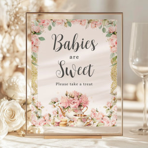 Papier Budget Rose Floral High Tea Baby sont Sweet Sign