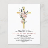 Papier Budget Rose Floral Première Sainte Communion (Devant)