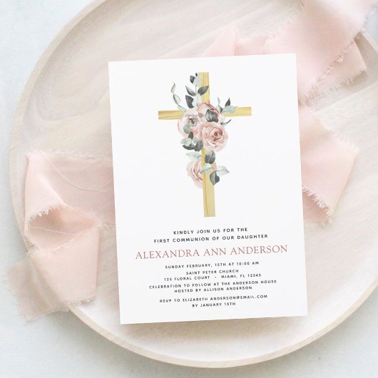Papier Budget Rose Floral Première Sainte Communion