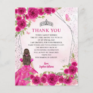 Papier Budget Rose Floral Princesse Quinceañera Merci