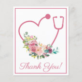 Papier BUDGET rose Floral Stethoscope Merci cardiaque (Devant)
