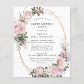 Papier Budget Rose Floral Sweet 16 Party Invitation (Devant)