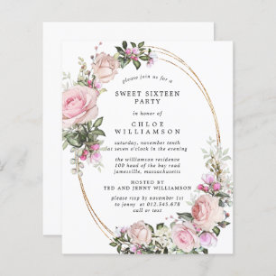 Papier Budget Rose Floral Sweet 16 Party Invitation