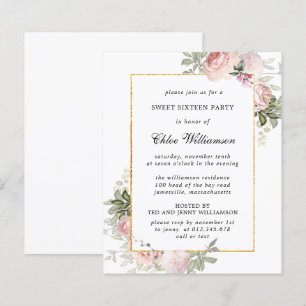 Papier Budget Rose Floral Sweet 16 Party Invitation
