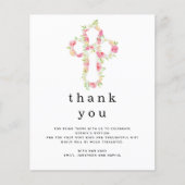 Papier Budget rose Florales Croix Baptême Merci (Devant)