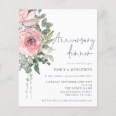 Papier Budget Rose Florals Anniversaire Dîner Invitation (Devant)