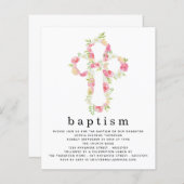 Papier Budget Rose Florals Cross Baptism Invitation (Devant / Derrière)