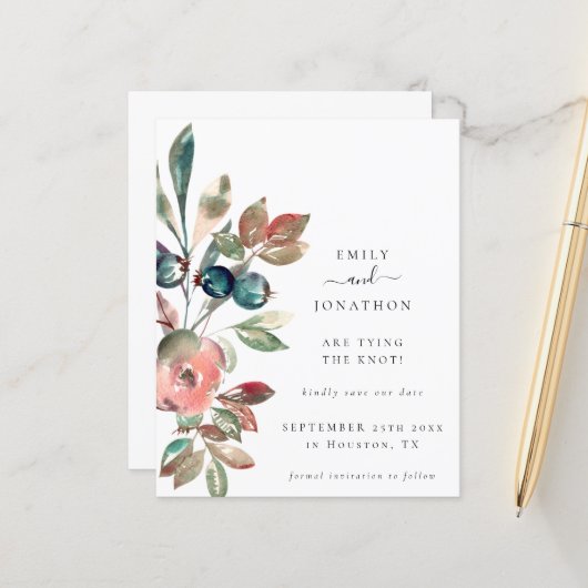 Papier Budget Rose Florals Mariage Enregistrer La Date (Devant/Arrière en situation)